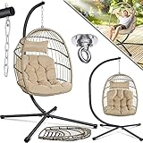 KESSER® Hängesessel Jungle mit Gestell Stahl Hängekorb Sessel Großen Kissen + Decken Halterung - Hängeschaukel Hängesitz Indoor - Outdoor Schaukel Hängestuhl für Kinder und Erwachsene, Beige