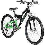 Galano FS180 24 Zoll Mountainbike Full Suspension Jugendfahrrad Fully MTB Kinder ab 8 Jahre Fahrrad (schwarz/grün, 37 cm)