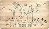 Tassenbrennerei Frühstücksbrettchen - Krümelsaurus - Dinosaurier Brotbrett - Echtholz Made in Germany - als Geschenk für Kinder - Jungen & Mädchen