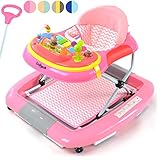 Daliya® BEBISTEP 4in1 Spiel- und Lauflernwagen - Gehfrei mit Schaukelfunktion Babywalker Lauflernwagen Laufhilfe Babywippe mit Musik- & Spielecenter & Esstisch- Farbe Rosa