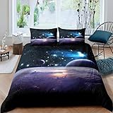 Loussiesd Kinder Bettwäsche Galaxy Sterne 135x200 cm + 80x80 cm 3D Print Betten Set Weltraum -Motiv Bettwäsche Set Microfaser Himmlische Qualität (120 GSM) Bettbezug mit 1 Kissenbezug 2 teilig Jungen