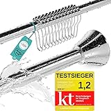 Duschvorhangstange ohne Bohren inkl. 12 Ringe (TESTSIEGER*) - Stabile 120-215cm Teleskop Duschstange ohne Bohren aus Edelstahl rostfrei - Duschvorhang Stangen Set - Teleskopstange Dusche & Badewanne