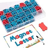 FUQUN Magnetische Buchstaben für Kinder (212 Stück) mit doppelseitiger Magnettafel Schaum Alphabet für Kinder Vorschule Rechtschreibung und Lernen, Stifte und Löschschwamm, Kühlschrankmagnete Alphabet