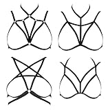 Comius Sharp Frauen Harness BH elastischen Käfig, 4 Stücke Damen Harness Straps Aushöhlen Körper Cross Cage BH Cupless Dessous Bra Schwarz