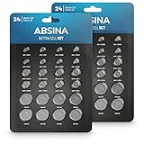 ABSINA 48er Pack Alkaline & Lithium Knopfzellen - 4X AG1 / 4X AG3 / 8X AG4 / 8X AG10 / 8X AG13 / 4X CR2016 / 4X CR2025 / 8X CR2032-1,5V & 3V Knopfzelle Sortiment auslaufsicher - Knopfbatterien