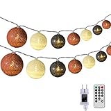 DeepDream Kugeln Lichterkette 5m 20 LED Cotton Ball Lichterkette Dimmbar Baumwollkugeln Lichterkette Innen Lichterkette mit Fernbedienung und Timer für Zimmer Kinderzimmer Hochzeit Party (Braun)