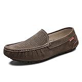 GMBN Frühling Sommer Herren Loafer Langlebige Flache Freizeitschuhe Atmungsaktiver Slip-On Weiches Wildleder Fahrschuhe Mann Mokassins (Color : Deep Khaki, Size : 41 EU)