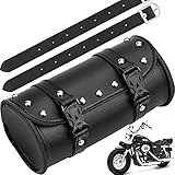 NAYU Modische Motorrad Aufbewahrungstasche Universal Motorrad Satteltasche Werkzeugtasche PU Leder wasserdicht Motorrad Sattel Taschen,Schwarz mit 2 Riemen