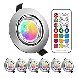 LED Einbaustrahler RGBW,LED Einbauleuchten Farbig,Rundes Schwenkbar LED Spots Farbwechsel,Dimmbar mit Fernbedienung,RGB Deckenstrahler,für Wohnzimmer,Schlafzimmer,Küche,Bad (6Pack,RGB+5W Kaltweiß)