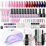 COSCELIA Gel Nägel Selber Set, 80W UV/LED Nagellampe Gelnägel Set Komplett mit 3pc Poly Nagel Gel 15 Farben Gellack Starterset für Nagelstudio Nageldesign