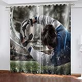 Gardinen Wohnzimmer Modern Mit Ösen 3D Sport Fußballspieler Vorhang Blickdicht Verdunkelung Verdunklungsvorhänge 2Er Set 220X260Cm（H X B） Thermovorhang Hitzeschutz Schlafzimmer Kinderzimmer Mädchen J