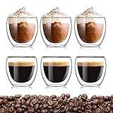 Latte Macchiato Gläser Set 6x80ml, Doppelwandige Gläser Latte Macchiato, Doppelwandige Kaffeegläser, Teegläser, Cappuccino Gläser, Eiskaffee Gläser, Thermogläser doppelwandig Espressotassen Glas