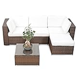 XINRO® erweiterbares 15tlg. Balkon Polyrattan Lounge Ecke - braun - Sitzgruppe Garnitur Gartenmöbel Lounge Möbel Set aus Polyrattan - inkl. Lounge Sessel + Ecke + Hocker + Tisch + Kissen