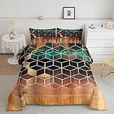 Loussiesd Grün Braun Honigwabe Bettdecke 200x200cm für Mädchen Jungen Geometrisch Honigwabe Hexagon 4-Jahreszeiten Bettdecke Sechseckig Steppbett Dekor Bienehive Steppdecke Winter Sommer Bettdecke