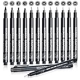 ANYUKE FineLiner Schwarz Stifte, 12 Stück Fineliner set, Wasserfester Tuschestift Pigment Liner Set Zum Skizzieren, Künstler Illustration, Comics Zeichnung, Technisches Zeichnen, Office Dokumente