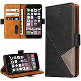 BININIBI Handyhülle für iPhone 6, Premium PU Lederhülle Handytasche Klappbar für iPhone 6s, Klapphülle für iPhone 6/6s Hülle mit Standfunktion/Kartenfach/Magnetisch, Schwarz