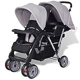 yorten Klappbar Geschwisterkinderwagen Zwillingswagen Kinderwagen Buggy Zwillingsbuggy aus Stahl und Oxfordgewebe für 1-2 Kinder bis zu je 15kg Grau und Schwarz 118 x 41 x 108 cm