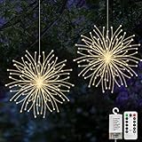 2 Stück Feuerwerk Lichterkette, Jsdoin 200 LED Weihnachtslicht Starburst, Wasserdicht 8 Modi Feuerwerk Lichter mit Fernbedienung, für Weihnachten Außen Innen Party Hochzeit, Batteriebetrieben