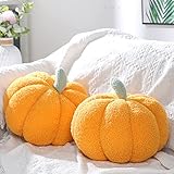 2 Stück Kürbis Dekokissen 11 x 9,5 Zoll 3D Kürbis Zierkissen Kürbis Sofa Kopfkissen Heim Dekoration für Erntedankfest Halloween Auto Schlafzimmer Sofa Couch Wohnzimmer (Gelb)