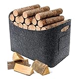 Milduall Filztasche Kaminholz, Extra Große Kaminholzkorb Holzkorb Filztasche 53x40x30cm Faltbar Brennholz Korb Shopper Filzkorb Einkaufstasche Aufbewahrungskorb für Holz Zeitungen Kaminholz