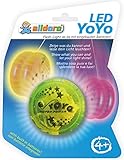 alldoro 60342 - LED YoYo Ø 6 cm, leuchtendes Anfänger Jojo aus Kunststoff, Einsteiger Yo Yo mit Leuchteffekt für Kinder ab 3 Jahren, für Indoor und Outdoor, inklusive Batterien, in 4 Farben sortiert