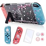 BRHE Dockable Clear Glitter Hülle Kompatibel mit Nintendo Switch Zubehör Cute Cat Bling Grip Skin Schutzhülle Crystal Shell Cover mit Glasschutzfolie