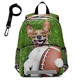 Fustylead Mini-Rucksack für Vorschule, Kindergarten, elementar mit verstellbaren, gepolsterten Riemen und kleinen Kleinkind-Leine (Fußball-Hund hält Rugbyball), mehrfarbig, Einheitsgröße