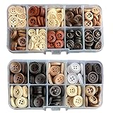 Holzknöpfe,Binblin 200PCS Knöpfe Zum für Kinder Scrapbooking Handwerk Basteln Dekorationen Größe Natürliche Holz Runde Form Taste zum Nähen Handwerk (15mm/18mm)