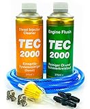 TEC 2000 Diesel Injektor Reiniger + Engine Flush Motorpflege Motorspülung Reinigung Set 750ml Einspritzdüsen Motorreiniger für Benzin oder Gasmotoren Injektionsreinigungsset, DIC