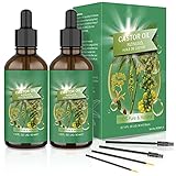 Rizinusöl Kaltgepresst Castor Oil - 2 Pack Rizinus Öl 100% Rein Natürlich | Wimpern Serum, Augenbrauen, Körper öl, Haare öl, Bart öl, Nägel | Vegan & Cruelty Free | Glasflasche+Mascara Kit