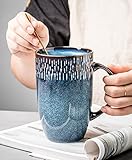 Zibaobeter 600ml Becher Kaffeetasse Retro Keramik Große Kapazität Becher Mit Griff Blau Becher Home Office Geschenk