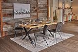 LC Home »Macau« Dining Set I 180x100cm Baumkantentisch, X- Fuß Natur + 6 Polsterstühle in Samt- schwarz Essgruppe für 6 Personen, Sitzgruppe Holztisch