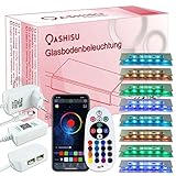 OASHISU Upgrade 8er Set 6*5050SMD RGB LED Glaskantenbeleuchtung LED Clip Glasbodenbeleuchtung mit Steuerbar via App Vitrinenbeleuchtung mit RF Fernbedienung Schrankbeleuchtung Farbwechsel Musik Sync