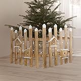 ECD Germany Deko Holz Zaun mit LED in Natur, 98 x 57 cm, inkl. Vogelhäuschen, batteriebetrieben, mit Timer, Mini Gartenzaun beleuchtet Mini-Lattenzaun Weihnachtsbaum-Zaun Weinachtsdeko Winter Gatter