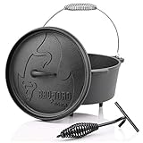 BBQ-Toro Dutch Oven Alpha Serie I bereits eingebrannt - preseasoned I Verschiedene Größen I Gusseisen Kochtopf I Bräter mit Deckelheber (DO45A - 3,1 Liter, Topf mit Füße)