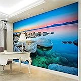 Wandbild Tapete Meer Meer Wasser Stein Landschaft Wandmalerei Wohnzimmer Schlafzimmer Hintergrund 3D Wandtuch TV Wandbild Tapete Wanddekoration fototapete 3d Vlies wandbild Schlafzimmer-350cm×256cm