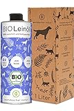 Bio Leinöl für Tiere 1 Liter, Kaltgepresst aus dem Allgäu für Hunde, Katzen und Pferde, Aus kontrolliert biologischem Anbau, DE-ÖKO-60