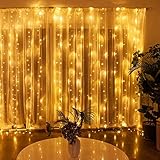 3x3m LED Lichtervorhang, 300 LEDs Lichterketten Vorhang Lichterkette, IP44 wasserdicht EU-Stecker Lichterkettenvorhang mit 8 Modi lichterkette außen Lichtervorhang für Hochzeit Valentinstag, Usw.