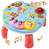 LINFUN KIDS Musik Aktivität Tisch Baby Spielzeug, Kinderspielzeug ab 1 Jahr mit Musik und Licht Musikspielzeug Spieltisch Baby Geschenk Kleinkind 12 18 Monate 1 2 Jahre Mädchen Junge