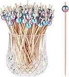 ALINK 100 Cocktailspieße Holz Spieße Fingerfood Partypicker mit Acrylperle12 cm für Grillgut, Fingerfood, Obst-Spieß, Candy und Antipasti für Party Geschenk Fasching Geburtstag Party