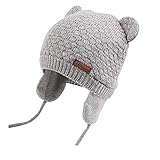 DRESHOW Unisex Baby Mütze Süßer Bär Kleinkind Earflap Beanie Strickmütze Warm Herbst Wintermütze, Grau, Gr.- 0-7 Monate/ Small