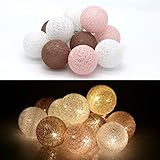 Tronje 10 LED Baumwollkugeln 6cm - 1,9m Kugel-Lichterkette 4h-Timer batteriebetrieben Lichterkugeln Braun-Rosa