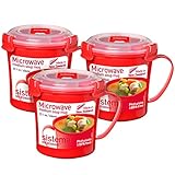 Sistema Microwave Suppentasse, mittelgroß, mikrowellenfeste Frischhaltedose, 656 ml, BPA-frei, rot, 3 Stück