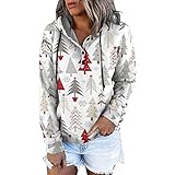 BIBOKAOKE Damen Kapuzenpullover Weihnachten Drucken Sweatshirt Knopfleiste Kapuzenpulli mit Kapuze Langarm Hoodie Sport Style Casual Fitness Training Sportbekleidung Streetwear Langarmshirt