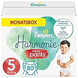 Pampers Baby Windeln Pants Größe 5 (12kg-17kg) Harmonie, Monatsbox, sanfter Hautschutz und pflanzenbasierte Inhaltsstoffe, 80 Höschenwindeln