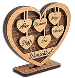 DARO Design - Herz mit Gravur aus Holz - Wunschtext und 6 Namen - Geschenk für Eltern, Großeltern, Oma, Opa, Enkel, Freunde, Liebe - Größe 15x12x4cm - Individuell, Persönlich