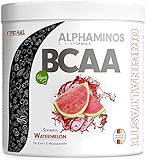 BCAA Pulver 300g Wassermelone, TESTSIEGER Alphaminos BCAA 2:1:1 Drink, unfassbar leckerer Geschmack, Essentielle Aminosäuren Leucin, Isoleucin & Valin, 100% vegan - Top Löslichkeit - Laborgeprüft