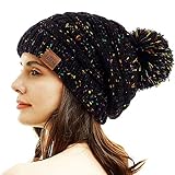 REDESS Damen Winter Pom Pom Beanie Mütze mit warmem Fleece gefüttert, Dicker Slouchy Snow Knit Chunky Baggy Skull Ski Cap