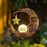 Mond Solarleuchten Garten im Freien Solarlampe für Außen Metall Mond Solar LED Glaskugel Gartenleuchte wasserdichte Wegeleuchte und Erdspieß Solarlampe Gartendeko für Außen Terrasse Hof Rasen (Bronze)