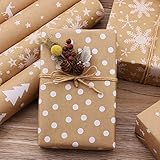 5PC Geschenkpapier Weihnachten Rollen, Weihnachtsgeschenkpapier Set, Weihnachtspapier Geschenkpapier Amerikanisch, Gift Wrapping Paper Elche Nostalgisch Kraftpapier Braun Natur Nachhaltig Recycling